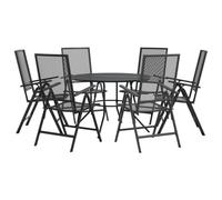 RJPLMFV Ensemble De Chaises De Jardin 7 Pcs Anthracite | Acier Enduit De Poudre, Dossier Reglable 6 Positions, Pliable, Dessus De Table En Maille, 110 Kg Par Siege
