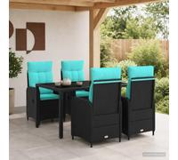 RJPLMFV Ensemble De Repas Exterieur 5 Pieces Poly Rotin | Acier Revetu De Poudre, Verre Trempe, Dossier Reglable, Coussins Polyester, Pour Jardin