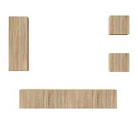 RJPLMFV Ensemble Meuble TV 5 Pieces Bois Ingenierie Chene Sonoma | Mural, Grand Rangement, Magazines DVD, Montage Facile, Manuel Inclus