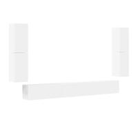 RJPLMFV Ensemble Meuble TV 7 Pieces Bois Ingenierie Blanc | Mural, Grand Rangement, Magazines DVD, Montage Facile, Manuel Inclus