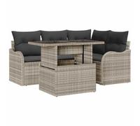 RJPLMFV Ensemble Repas Exterieur 5 Pcs Gris Clair Poly Rotin | Table rectangulaire, verre trempe, pieds reglables, cadre finition poudre, pour jardin