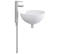 RJPLMFV Lavabo de Salle de Bains Chrome 35,5 x 35,5 x 14,5 cm Metal | Kit Complet Avec Robinet Et Drain, Drainage Rapide, Facile a Nettoyer, Design Minimaliste