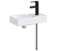 RJPLMFV Lavabo Salle De Bains Noir Mat 40,5 x 22,5 x 11,5 cm Metal | Robinet Et Drain Inclus, Surface Lisse Anti-Taches, Design Compact, Entretien Facile