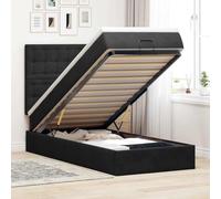 RJPLMFV Lit Ottoman Velours Noir 80x200 cm avec Matelas | Rangement Hydraulique, Ressorts Ensachés, Surmatelas Amovible, Confort Premium