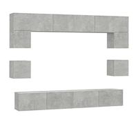 RJPLMFV Meuble TV 8 Pieces Bois d'Ingenierie Gris Beton | Montage mural facile, porte anti-poussiere, grand rangement magazines et DVD, manuel inclus