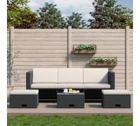 RJPLMFV Salon De Jardin 4 Pieces avec Coussins Rotin Synthetique Noir | Table Verre Trempe, Poufs Rangement, Cadre Acier, Lavable, Pour Exterieur
