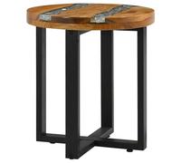 RJPLMFV Table Basse Marron 40 x 40 x 45 cm Bois Teck Massif | Pieds en acajou en forme de X, surface résine verre brisé, entretien facile, bords arrondis