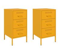 RJPLMFV Table De Chevet Acier Jaune Moutarde 2 Pieces 36x39x68 Cm | Pieds Reglables, Rangement Pour Livres Et DVD, Facile A Nettoyer, Fixation Murale Incluse
