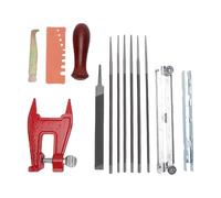 Rjrjc Kit d'affûtage de tronçonneuse, Ensemble Complet de 14 pièces avec étau à souche et Manche en Bois, Portable pour Un Usage Professionnel et Domestique, Acier et Bois