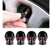 RJSQAQE Lot de 4 bouchons de valve anti-poussière pour pneus de voiture, bouchons de valve en forme de tête de mort pour toute voiture, vélo, moto (noir)