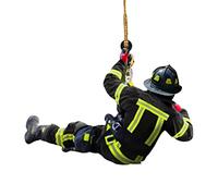 RJSQAQE Pendentif voiture de pompier - Décoration d'arbre de Noël - Uniforme de pompier - Ornement à suspendre pour voiture I4x8 - Cadeau de Noël 2D