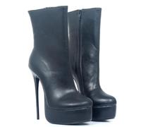 RJXGECUF Talon Aiguille Bottines à Talons Hauts 16cm Bottines Courtes en Cuir Verni Siletto,Matte-Black-42