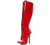 RJXGECUF Talon Aiguille Talons Hauts 14cm Bottes mi-Mollet en Cuir Verni Rouge,Red-42