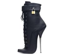 RJXGECUF Talon Aiguille Talons Hauts 18 Cm Boots de Ballet Pointu à Talon Haut Lacet avec Serrures,Black-38