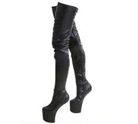 RJXGECUF Talon Aiguille Talons Hauts 20cm Bottes sans Talons en Fer à Cheval Bottes élastiques au Genou,Matte-black-44