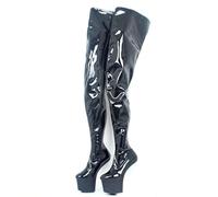 RJXGECUF Talon Aiguille Talons Hauts 20cm Bottes sans Talons en Fer à Cheval Bottes élastiques au Genou,Black-46