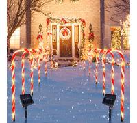 RJZZ Lot de 2 guirlandes lumineuses solaires en forme de canne à sucre d'orge de 56 cm, 12 pièces, 8 modes, lumière solaire pour allée de Noël, cour, jardin, allée
