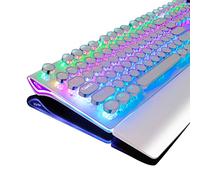 RK ROYAL KLUDGE Clavier de jeu mécanique de style machine à écrire avec véritable rétroéclairé RVB Repose-poignet pliable 108 touches Marron Commutateur rétro - Blanc