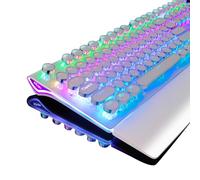 RK ROYAL KLUDGE Clavier de jeu mécanique de style machine à écrire avec véritable rétroéclairé RVB Repose-poignet pliable 108 touches Commutateur rouge rétro - Blanc