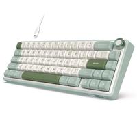 RK ROYAL KLUDGE R65 Clavier mécanique filaire avec contrôle du volume, rétroéclairage RVB 60 % pour montage articulé, clavier de jeu avec touches PBT, profil MDA, QMK/VIA, crème