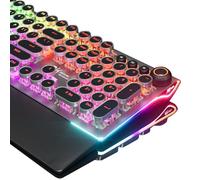 RK ROYAL KLUDGE X108 Clavier de machine à écrire avec bouton, clavier de jeu mécanique filaire, 108 touches, rétroéclairé RVB, repose-poignet amovible, touches rondes rétro - Noir ombré
