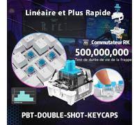 RK61 Clavier Blanc sans Fil, AZERTY Français 60% Clavier Gamer Mécanique RGB Rétroéclairé par Touche Personnalisable, Touches à Double Injection (Switch Bleu échangeable à Chaud)