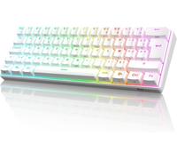 RK61 Clavier Blanc sans Fil, AZERTY Français 60% Clavier Gamer Mécanique RGB Rétroéclairé par Touche Personnalisable, Touches à Double Injection (Switch Bleu échangeable à Chaud)