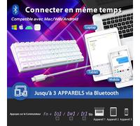 RK61 Clavier Blanc sans Fil, AZERTY Français 60% Clavier Gamer Mécanique RGB Rétroéclairé par Touche Personnalisable, Touches à Double Injection (Switch Bleu échangeable à Chaud)