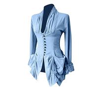 RKaixuni Chemisier de pirate médiéval de la Renaissance victorienne pour femme - Style vintage - Avec volants de lotus, bleu, XXL