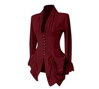 RKaixuni Chemisier de pirate médiéval de la Renaissance victorienne pour femme - Style vintage - Avec volants de lotus, bordeaux, S