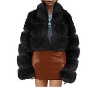 RKaixuni Manteau d'hiver chaud en fausse fourrure pour femme - Veste courte à poils longs à revers - Cardigan fin - Anorak - Parka, Noir , S