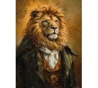 RKFLGEW 14CT Canevas Et Broderie Kit De Point De Croix Lion Dans Les Vêtements Kits De Point De Croix Fantasy Animals Pour Débutants Ou Adultes,Kit De Point De Croix Facile À Compter Diy 40x50cm