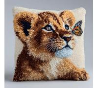 RKFLGEW Animaldiy Crochet Latch Hook Lion Et Papillon Kit De Broderie Pour Coussin 3D,Kits De Matériel Pour Tapis,Coussin,Taie D'Oreiller,Crochet,Pour La Maison 43x43cm