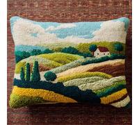 RKFLGEW Animaldiy Latch Hook Canva Paysage De Chalet De Campagne Housse De Coussin Diy,Crochet,Aiguille,Coussin Fait Main Pour Décoration De Canapé 43x43cm