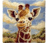 RKFLGEW Animaldiy Latch Hook Rug Kit Girafe De Dessin Animé Housse De Coussin À Faire Soi-Même,Kit De Crochet Pour Coussin De Canapé Pour Débutants Et Adultes,Modèle Pré-Imprimé 43x43cm