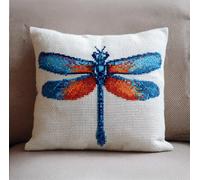 RKFLGEW Animaldiy Latch Hook Rug Kit Libellule Colorée Housse De Coussin De Canapé À Broder Soi-Même Au Point De Croix Pour Adolescents Et Adultes 43x43cm