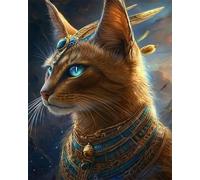 RKFLGEW Diy Broderie - Perles Dieu Chat Égyptien Animé Kits De Broderie Au Point De Croix, Kit De Broderies Estampée Pour Adultes, Décoration Murale 50x70cm