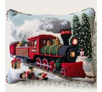 RKFLGEW Diy Crochet Latch Hook Trains Et Paysages Kit De Fabrication De Taies D'Oreiller/Housses De Coussin,Tapis Tendance,Kits De Crochets À Loquet Diy Pour Un Projet De Démarrage 43x43cm