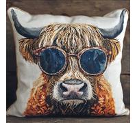 RKFLGEW Diy Crochet Latch Hook Vache Portant Des Lunettes Kit De Fabrication De Taies D'Oreiller/Housses De Coussin，Tapis Tendance，Kits De Crochets À Loquet Diy Pour Un Projet De Démarrage 43x43cm