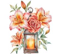 RKFLGEW Diy Kit De Broderie De Perles Lanternes Et Fleurs Kit De Broderie Perlée,Kits De Broderies,Motif De Point De Croix,Décoration Murale 30x40 cm