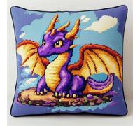 RKFLGEW DIY Kit De Crochet De Loquet Coussin Dessin Animé Dragon Animal Bricolage Housse De Coussin Crochet Fil Aiguille Artisanat Coussin Fait Main Pour La Décoration Du Canapé De La Maison 43x43cm
