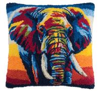 RKFLGEW Diy Latch Hook Canva Éléphant Coloré Kit De Fabrication De Taies D'Oreiller/Housses De Coussin，Tapis Tendance，Kits De Crochets À Loquet Diy Pour Un Projet De Démarrage 43x43cm