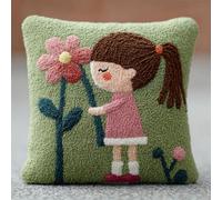 RKFLGEW Diy Latch Hook Canva Fille Et Fleurs Kit De Fabrication De Taies D'Oreiller/Housses De Coussin,Tapis Tendance,Kits De Crochets À Loquet Diy Pour Un Projet De Démarrage 43x43cm