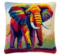 RKFLGEW Diy Latch Hook Cushion Kit Éléphant Coloré Kit De Crochet À Faire Soi-Même，Taie D'Oreiller，Tapis，Coussin Imprimé，Fil À Crocheter，Broderie，Décoration，Débutant 43x43cm