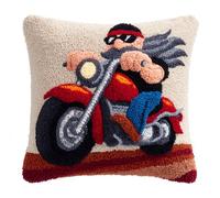 RKFLGEW Diy Latch Hook Cushion Kit Moto De Dessin Animé Kit De Fabrication De Taies D'Oreiller/Housses De Coussin，Tapis Tendance，Kits De Crochets À Loquet Diy Pour Un Projet De Démarrage 43x43cm