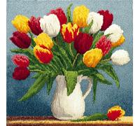 RKFLGEW Diy Latch Hook Cushion Kit Tulipes Dans Un Vase Kit De Fabrication De Taies D'Oreiller/Housses De Coussin，Tapis Tendance，Kits De Crochets À Loquet Diy Pour Un Projet De Démarrage 43x43cm