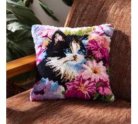 RKFLGEW Diy Latch Hook Enfant Chat Animaux Et Fleurs Kit De Fabrication De Taies D'Oreiller/Housses De Coussin，Tapis Tendance，Kits De Crochets À Loquet Diy Pour Un Projet De Démarrage 43x43cm