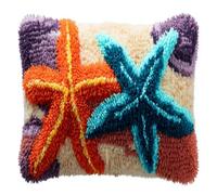 RKFLGEW Diy Latch Hook Enfant Étoiles De Mer Colorées Kit De Crochet À Faire Soi-Même,Taie D'Oreiller,Tapis,Coussin Imprimé,Fil À Crocheter,Broderie,Décoration,Débutant 43x43cm
