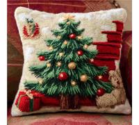 RKFLGEW Diy Latch Hook Enfant Sapin De Noël Féérique Kit De Fabrication De Taies D'Oreiller/Housses De Coussin,Tapis Tendance,Kits De Crochets À Loquet Diy Pour Un Projet De Démarrage 43x43cm