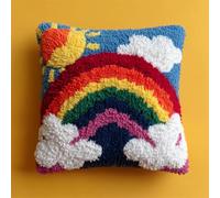 RKFLGEW DIY Latch Hook Rug Kit Arc-En-Ciel De Dessin Animé 43x43cm | Kit De Fabrication De Taies D'Oreiller/Housses De Coussin Tapis Kits De Crochets À Loquet Pour Un Projet De Démarrage